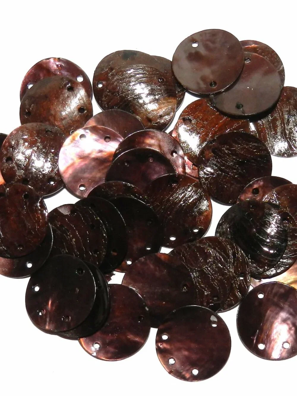 S913 Dark Brown Round Link & Drop w 3-Holes 18mm Chinese Mussel Shell Beads 40pc